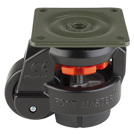 FOOT MASTER Leveling Caster, 50 mm Nylon Wheel, 73x73 mm Plate, Swivel, 280 kg Cap, NBR Foot Pad, Black GD-60-F-NYN-FBL